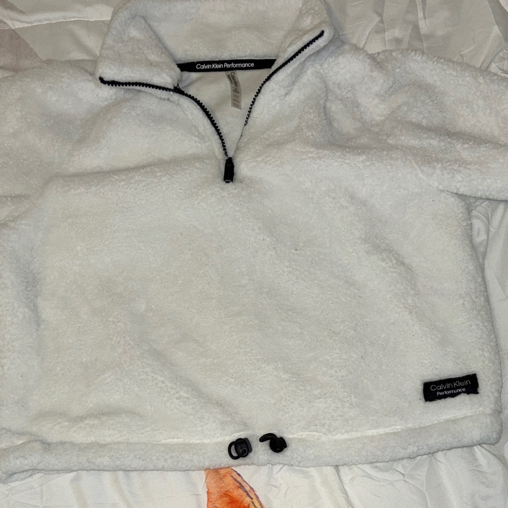 Calvin Klein White Fleece Half-Zip Pullover